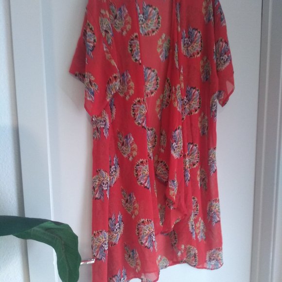 Unique Skull Face Red Wide Sleeve Blouse/Robe Wear with Tank Top or T-Shirt - Picture 1 of 5